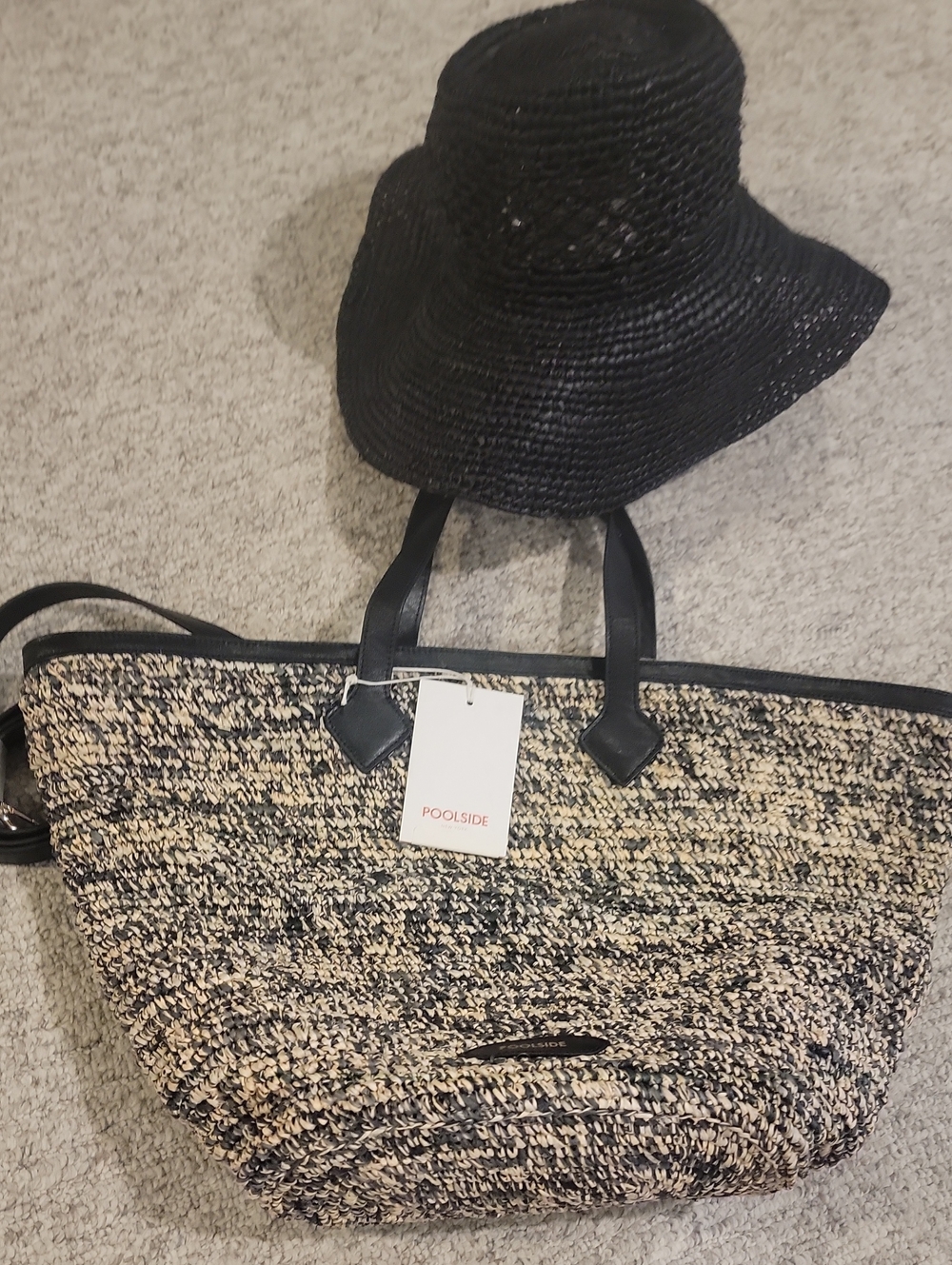 Poolside Two-Tone Black & Natural Woven Tote